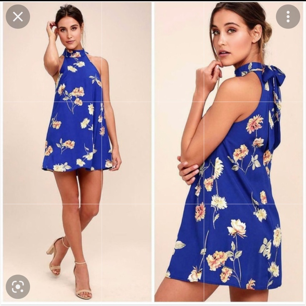 Lulu's Darling Dearest Floral Print Swing Mini Dress Blue sz S